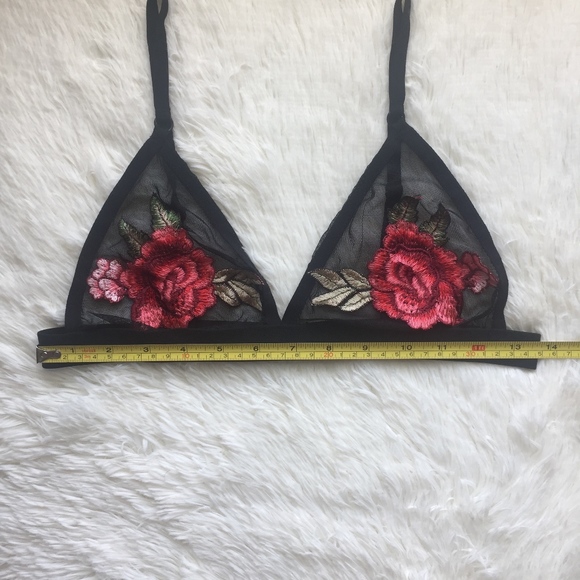 Black Floral Applique Sheer Mesh Bralette - Picture 6 of 6